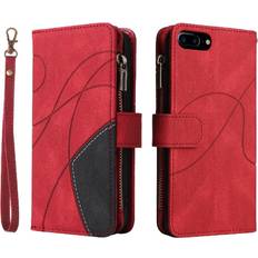 Apple iPhone 6 Plus/6S Plus Wallet Cases Red Case For IPhone 6 Plus/6S Plus Two-color Stitching Zipper Wallet Style Nine Card Slots With Card Slot Stand Kickstand Protective