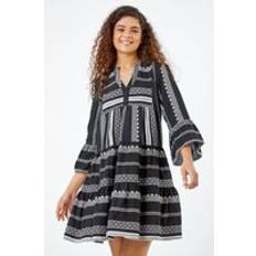 Clothing Roman Aztec Print Cotton Smock Dress Black