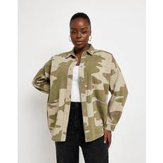 Clothing River Island Womens Plus Khaki Camo Oversized Jacket