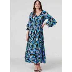 Clothing Izabel London Printed Ruffle Hem Empire Maxi Dress Blue