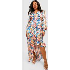 Elastane/Lycra/Spandex - Florals - Long Dresses boohoo Plus Floral Ruffle Wrap Maxi Dress Blue