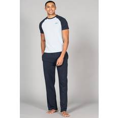 Blue - Men Pyjamas Tokyo Laundry Mens Blue Cotton 2-Piece Short Sleeve Raglan Top And Jersey Bottoms Loungewear Set