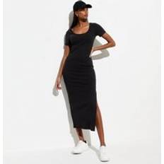 Solid Colours Dresses New Look Black Ribbed Scoop Midi Dress