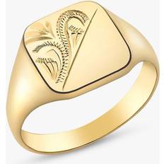 IBB Personalised 9ct Gold Unisex Half Square Signet Ring, Gold