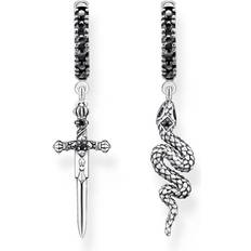 Black Earrings Thomas Sabo Snake & Sword Creole Earrings - Silver/Black
