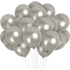 Birthdays Latex Balloons Shatchi Latex Balloons Metallic Silver 25-pack