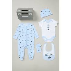 Rock A Bye Baby Boat Print All in One Cotton 5-Piece Gift Set Baby Blue Newborn