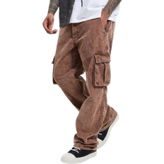 boohooMAN Acid Wash Relaxed Fit Cargo Trousers - Chocolate