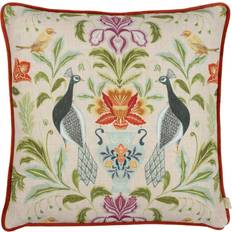 Evans Lichfield Chatsworth Peacock Cushion Cover Natural, Red (43x43cm)