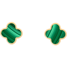 The Lovery Small Clover Stud Earrings - Gold/Malachite