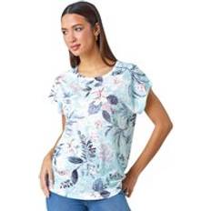 Clothing Roman Floral Hotfix Embellished Stretch T-Shirt Blue