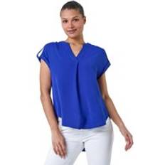 Clothing Roman Plain Notch Neck Pleat Front Top