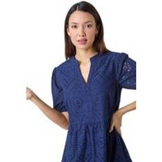 Clothing Roman Embroidered Tiered Cotton Smock Dress Navy