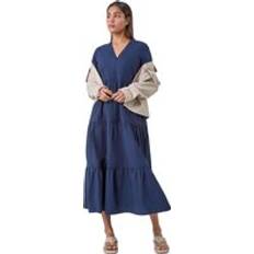 Clothing Roman Plain Cotton Tiered Maxi Dress Navy