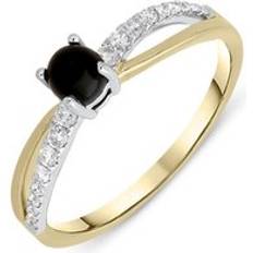 Gold Rings C. W. Sellors 18ct Gold Whitby Jet 0.16ct Diamond Split Shoulder Ring