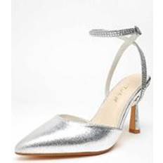 Silver - Women Heels & Pumps Quiz Wide Fit Silver Foil Court Heels, Silver, 4, Women Ilver