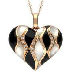 Rose Gold - Women Necklaces C. W. Sellors 18ct Rose Gold Whitby Jet Mother of Pearl Diamond Wavy Heart Necklace Option1 Value Rose Gold