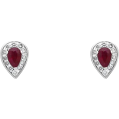 C W Sellors Pear Stud Earrigs - Gold/Ruby/Diamond