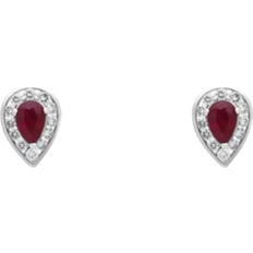 C. W. Sellors Pear Stud Earrigs - Gold/Ruby/Diamond