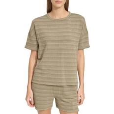 Andrew Marc Heritage Stripe Boxy T-Shirt in Dusty Olive Combo