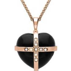 Rose Gold Necklaces C. W. Sellors 9ct Rose Gold Whitby Jet Pearl Nine Stone Cross Heart Necklace