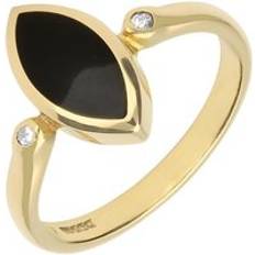 Gold Rings C. W. Sellors 18ct Gold Whitby Jet Diamond Marquise Ring