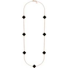 Rose Gold Necklaces C. W. Sellors 18ct Rose Gold Malachite Bloom Four Leaf Clover Ball Edge Long Necklace