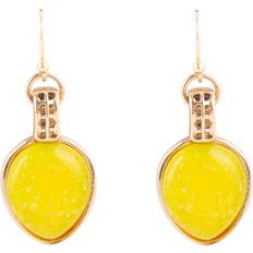 Barse Yellow Chalcedony and Bronze Drop Earrings