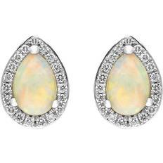 C. W. Sellors Pear Cut Cluster Stud Earrings - White Gold/Gold/Opal/Diamonds