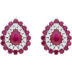 W Hamond Teardrop Stud Earrings - White Gold/Ruby/Diamonds