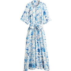 H&M Tie belt Shirt Dress - White/Blue Floral