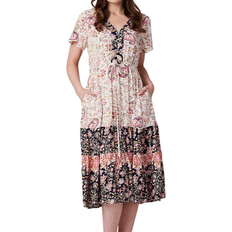 Izabel London Floral Print Tiered Midi Dress - Multi