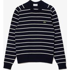 Lacoste Jumpers Lacoste Cotton Crew Neck Striped Sweater Navy Blue White