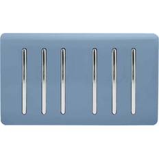 Blue Wall Switches Trendi Switch Artistic Modern Glossy 6 Gang 1 Way Rocker Double Plate Tactile Light Sky