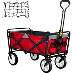 VEVOR Folding Wagon Cart, 176 lbs Load, Outdoor Utility Collapsible Wagon w/Adjustable Handle & Universal Wheels, Portable for Camping, Grocery, Beach, Red & Gray