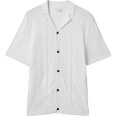 Reiss Fortune Cable Knit Cuban Collar Shirt - White