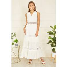 White Dresses Yumi Lace Trim Cotton Maxi Sundress, White