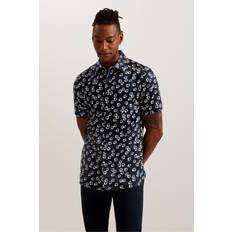 Ted Baker Tops Ted Baker Mens Navy Alfanso Floral-print Slim-fit Stretch-cotton Shirt