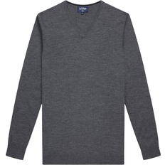 T.M. Lewin Dorset Charcoal V-Neck Slim Fit Merino Wool Jumper - Charcoal