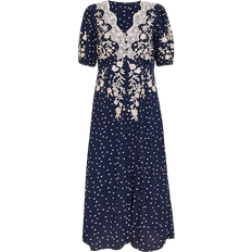Polka Dots - XL Dresses Monsoon Tori Floral and Polka Dot Midi Tea Dress - Navy