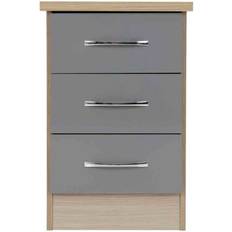 SECONIQUE Nevada Grey Gloss/Light Oak Effect Veneer Bedside Table 40x40cm