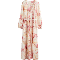 L - Women Dresses H&M Tie Belt Crepe Dress - Cream White/Floral