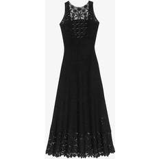 Maje Womens Noir Gris High-neck Crochet-trim Woven Midi Dress