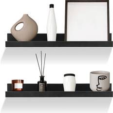 Geezy Floating Black Wall Shelf 45cm 2pcs