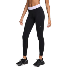 Nike XXS Trousers & Shorts Nike Women's Mid Rise Mesh Paneled Leggings - Black/Lilac Bloom/White