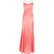 Clothing Quiz Womens Coral Satin Cross Back Maxi Dress Orange