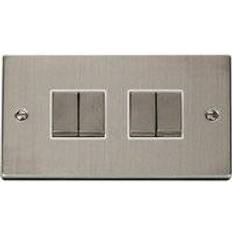 SE Home Stainless Steel 10A 4 Gang 2 Way Ingot Light Switch White Trim SE Home