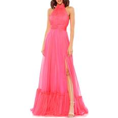 Mac Duggal High Neck Tiered Chiffon Halter Gown - Hot Pink