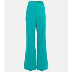 Turquoise - Women Trousers Victoria Beckham Alina Corduroy Wide-leg Pants