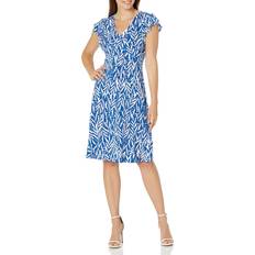 London Times Plus Printed Fit & Flare Dress Blue/White